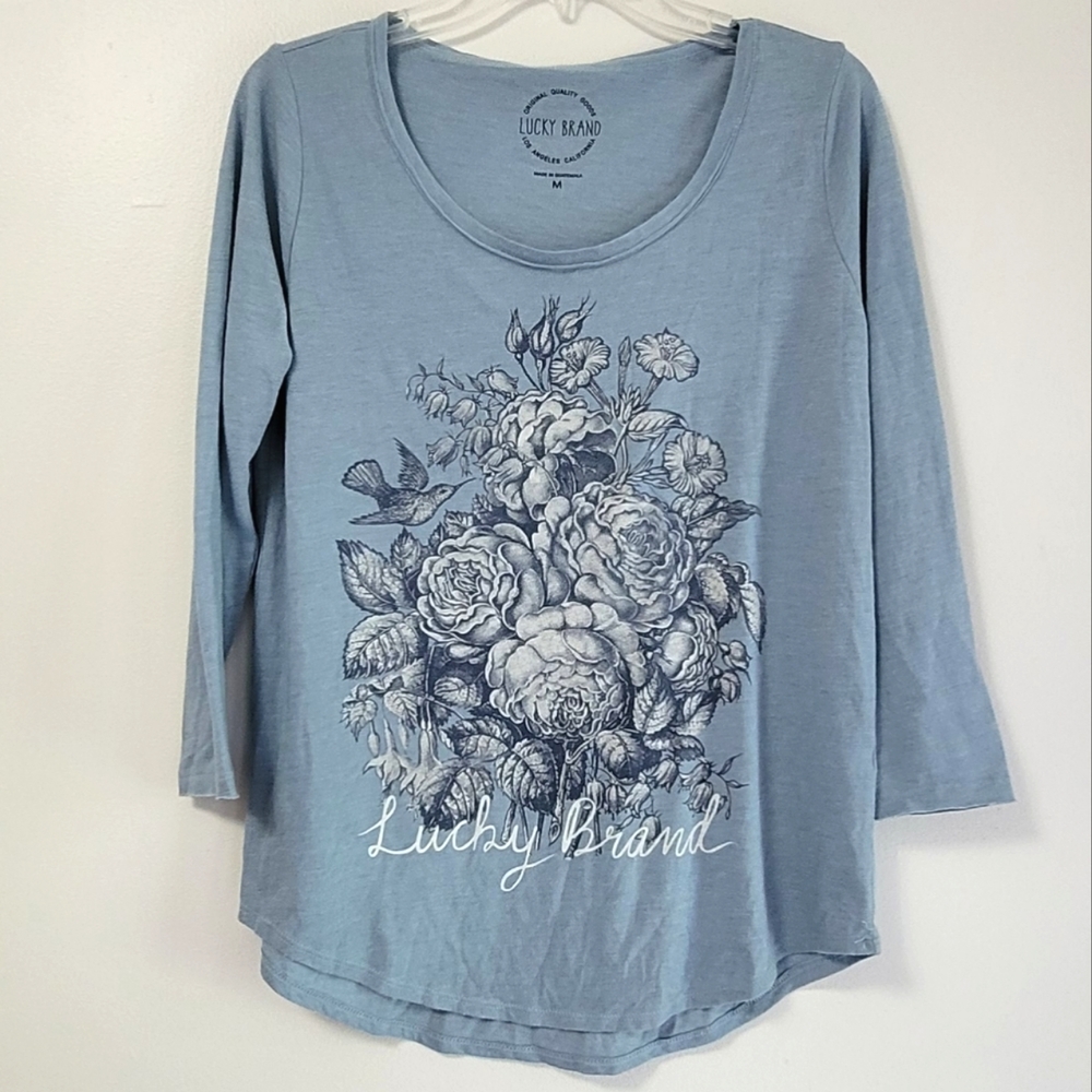 Lucky Brand Womens 3/4 Sleeve Scoop Neck Graphic Tee Shirt Size Medium BNWT